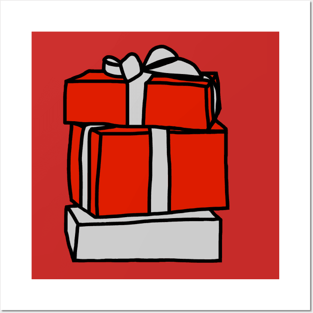 A Stack of Three Wrapped Christmas Gift Boxes Wall Art by ellenhenryart